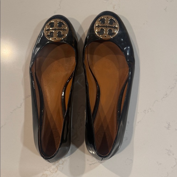 Tory Burch Reva Black Patent Leather Ballet Flats Size 8